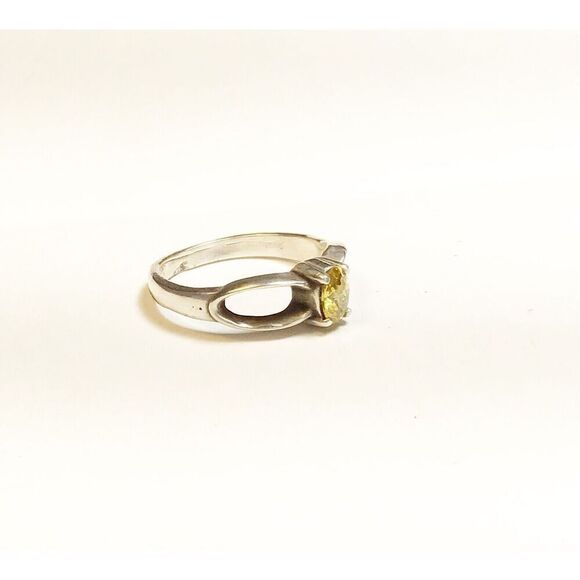 Ring, Sterling Silver Solitaire Ring, with Yellow CZ, NEW, Size 7, Handmade - Picture 4 of 7
